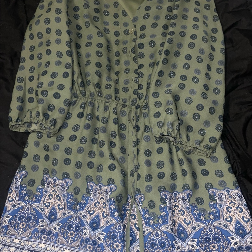 Alya Green and Blue Patterned Romper